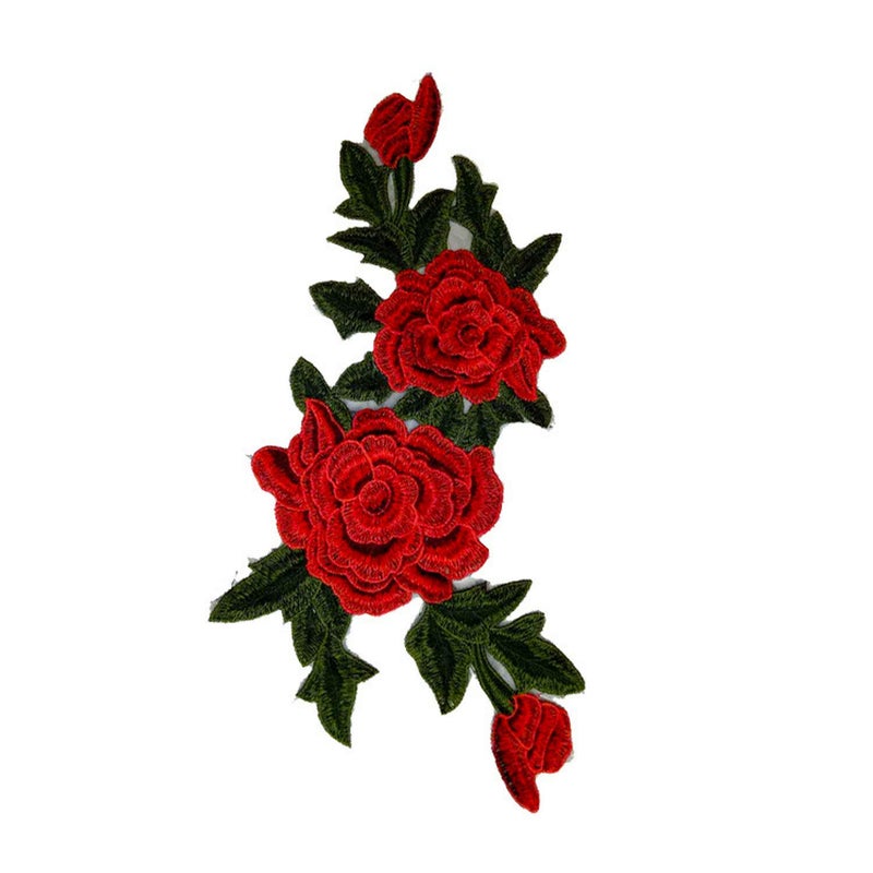 TATEELY Red Rose Cloth Paste Embroidered Sewing On Patch Ornaments Flower Stickers for Clothes Badges Sewing Fabric Applique Accessory 2 Pcs (Style 1 red) - Image 3